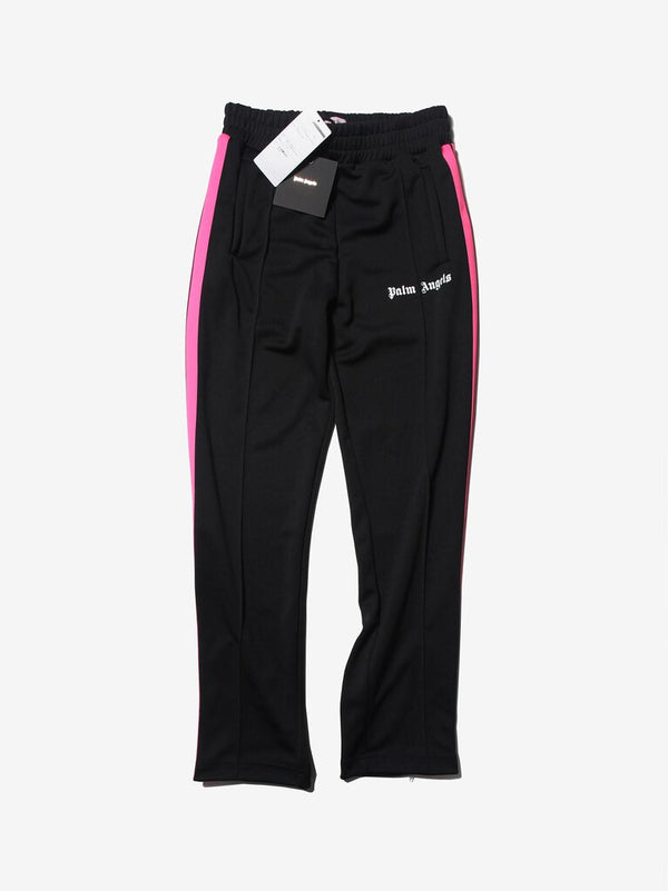 PALM ANGELS BLACK TRACK PANTS WITH PINK STRIPES